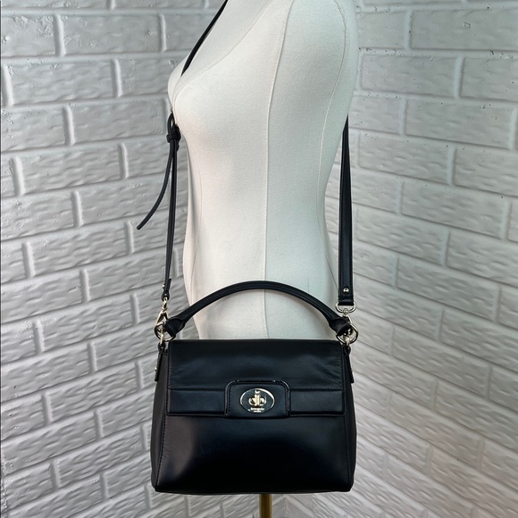 KATE SPADE NEW YORK TWIST LOCK HANDBAG CROSSBODY BLACK COW HIDE LEATHER PURSE - Picture 3 of 17